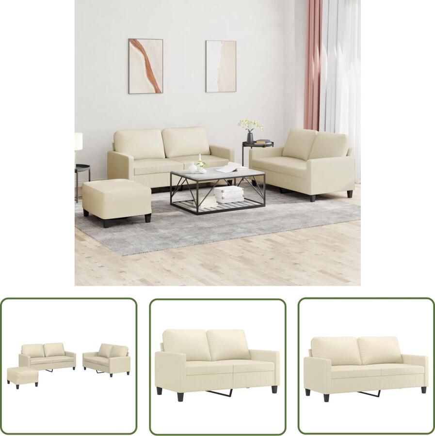The Living Store Loungeset Crème Kunstleer 2-zitsbank (138x77x80cm) Stevig frame Comfortabele zitervaring Veelzijdige voetenbank Montage vereist Inclusief zitkussens Loungeset Sofa Tuinset Crème Kleuren Kunstleder Sofa