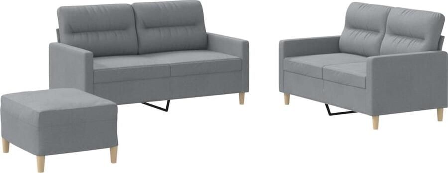 The Living Store 3-delige Loungeset met kussens stof lichtgrijs Loungeset Sofa Bank Tuinset Loungemeubilair