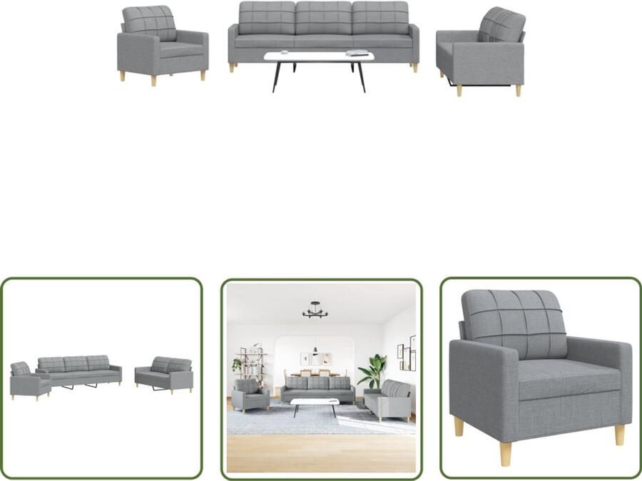 The Living Store 3-delige Loungeset stof lichtgrijs Loungeset Sofa Bankstel Lounge Meubels Tuinlounge