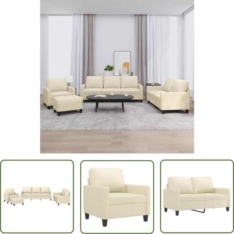 The Living Store 4-delige Loungeset met kussens kunstleer crème Loungeset Sofa Tuinset Crème Kunstleder