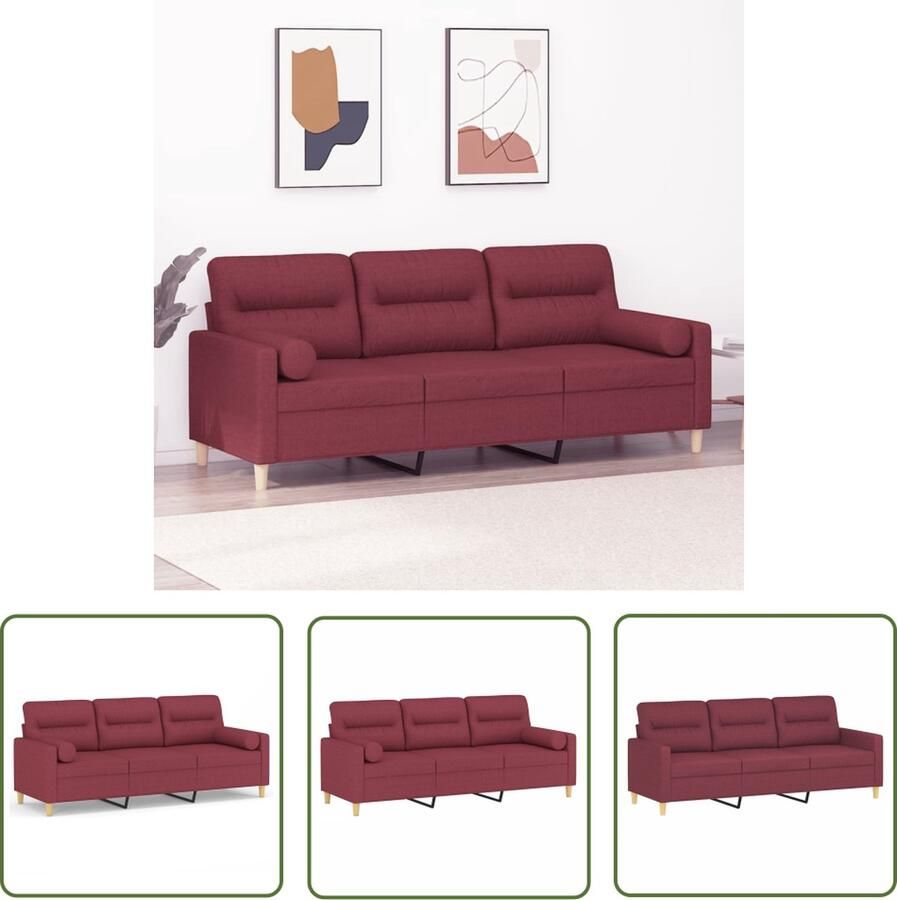The Living Store 3-zitsbank Wijnrood 198 x 77 x 80 cm Duurzame stof en stevig frame Drie Zitsbank Sofa Rood Lounge Meubels Woonkamer Meubilair Stoffen Bank