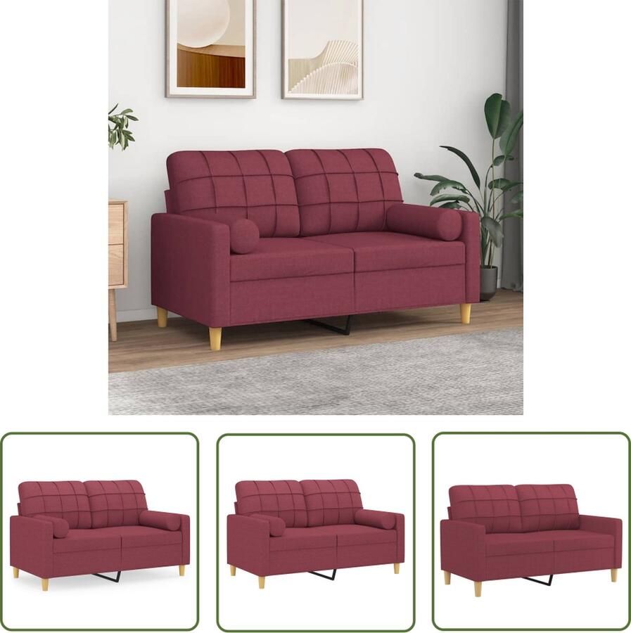 The Living Store 2-zitsbank Wijnrood Stof 138 x 77 x 80 cm Duurzame stof Stevig frame Verwijderbare kussenhoezen Comfortabele zitervaring Materiaal- stof metaal textileen Draagvermogen 110 kg 2 x sierkussen