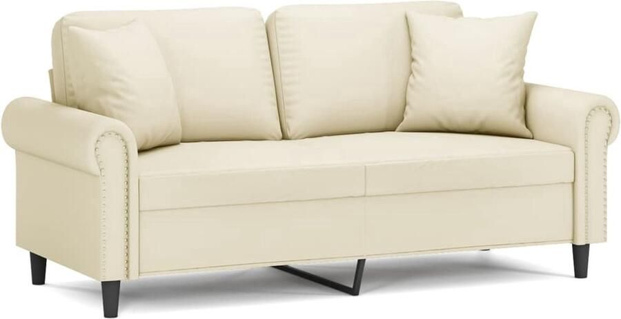 VidaXL Tweezitsbank met sierkussens 140 cm kunstleer crèmekleurig Tweezitsbank Sofa Bankstel Crème Kleuren Lederlook