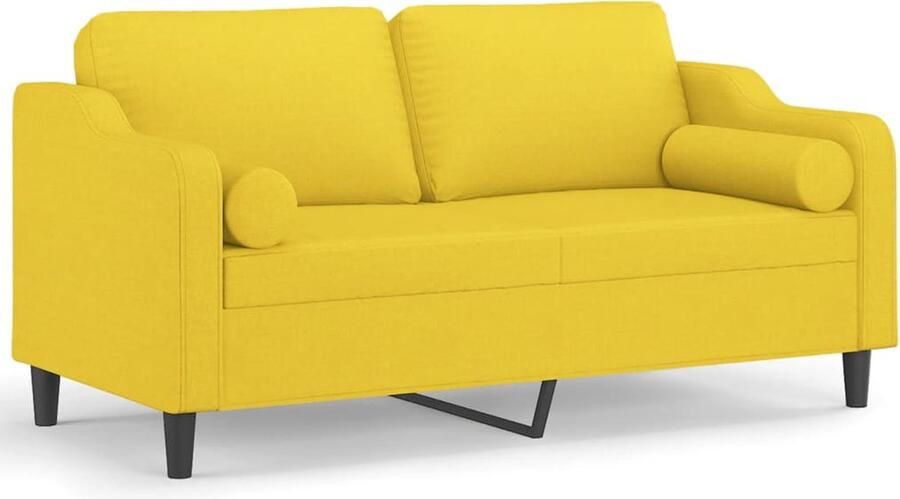VidaXL Tweezitsbank met sierkussens 140 cm stof lichtgeel Tweezitsbank Sofa Bankstellen Geel Sofa Lounge Meubels