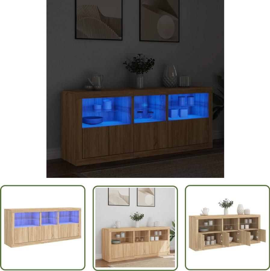 The Living Store Dressoir met LED-verlichting 162x37x67 cm sonoma eikenkleurig Dressoir Led Kast Opbergkast Salontafel Modern Dressoir