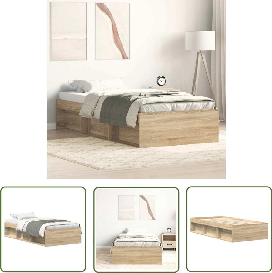 The Living Store Bedframe Sonoma Eiken 203 x 103 x 35 cm Met Opbergruimte Houten Bed Frame Sonoma Eiken Tweepersoons Bed Met Opbergruimte Modern Bed