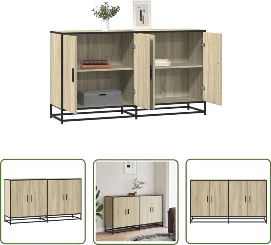 The Living Store Dressoir 134x35x76 cm bewerkt hout sonoma eikenkleurig Dressoir Salontafel Houten Kast Opslagoplossing Industrieel Design
