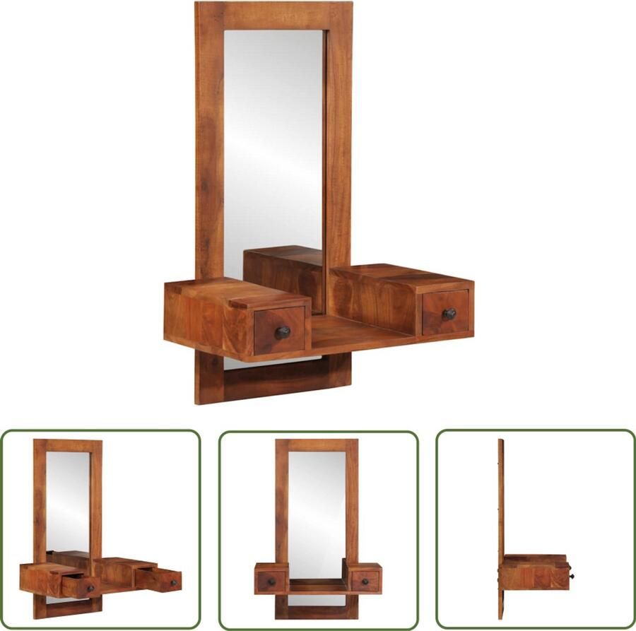 The Living Store Wandspiegel met lades 60x33x90 cm massief acaciahout Wandspiegel Spiegels Vintage Spiegel Houten Spiegel Salontafel