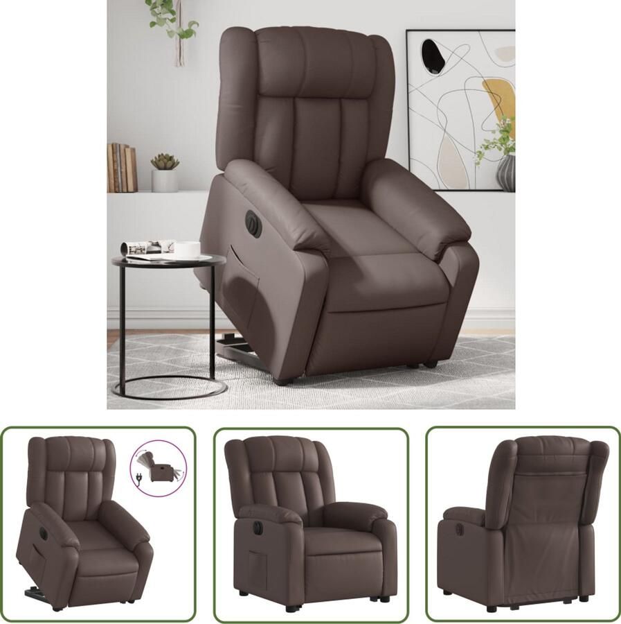 VidaXL Sta-op-stoel elektrisch kunstleer bruin Elektrische Sta-op-stoel Sta-op-fauteuil Rolstoelhoogte Zitzak Loungestoel
