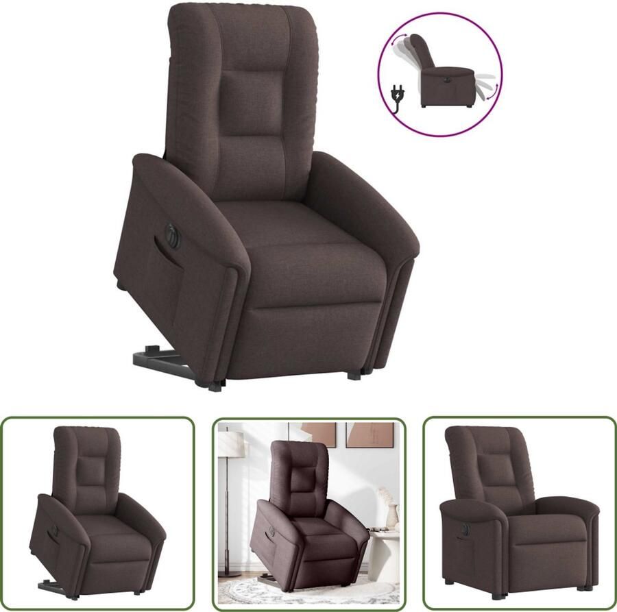 VidaXL Sta-op-stoel elektrisch stof donkerbruin Elektrische Sta-op-stoel Sta-op-fauteuil Zitzak Loungestoel Fauteuils