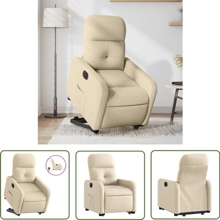 VidaXL Sta-op-stoel elektrisch verstelbaar stof crèmekleurig Elektrische Sta-op-stoel Sta-op-fauteuil Creme Kleur Lounge Stoel Ergonomische Stoel