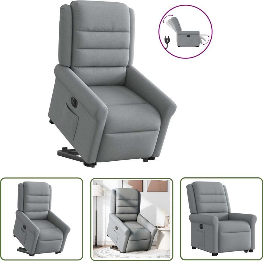 VidaXL Sta-op-stoel elektrisch verstelbaar stof lichtgrijs Elektrische Sta-op-stoel Sta-op-fauteuil Ergonomische Stoel Rolstoelhoogte Zitzak