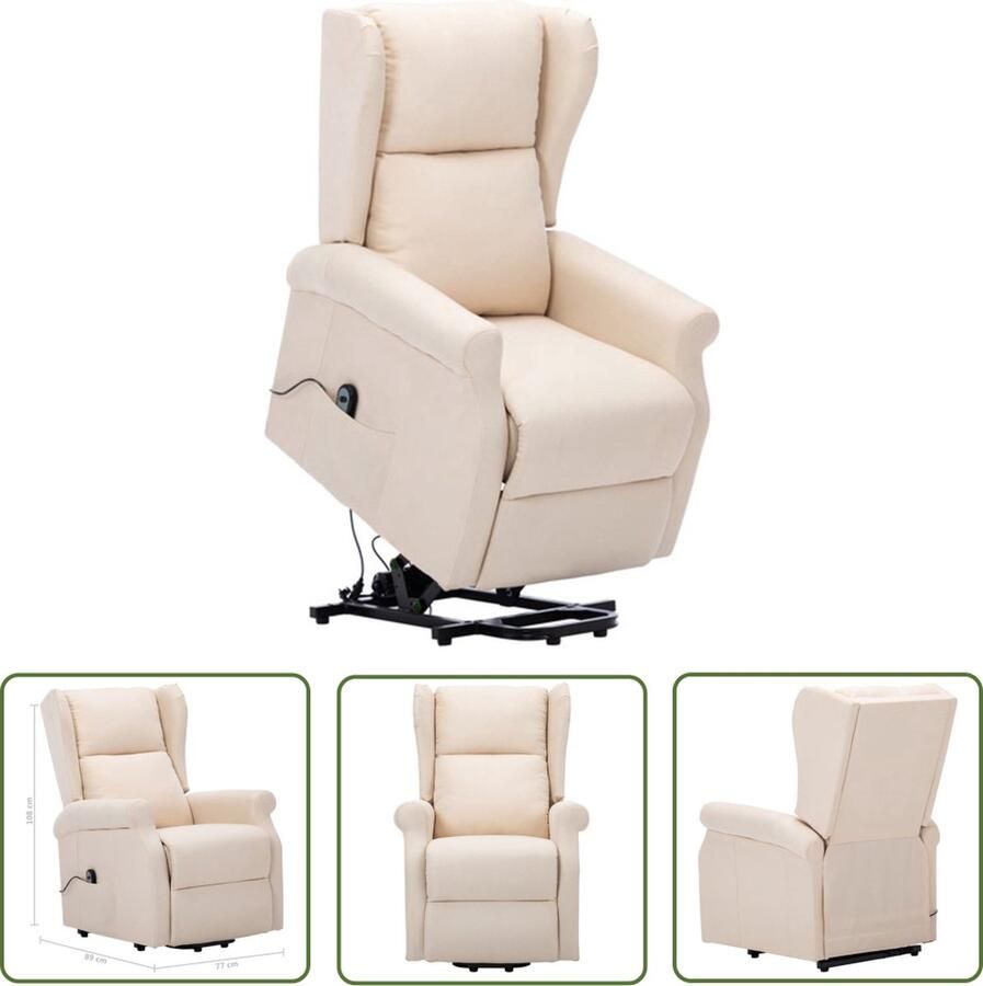 The Living Store Sta-op-fauteuil Elektrisch Stof Crème 77 x 89 x 108 cm Verstelbare hoofdsteun Elektrische Sta-op-stoel Sta-op Functie Verstelbare Hoofdsteun Ergonomische Stoel Comfortstoel