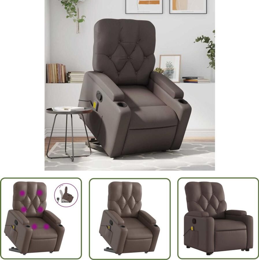 VidaXL Sta Op Stoel Bruine Massagestoel Sta-op-massagestoel verstelbaar kunstleer bruin Elektrisch Massagerstoel Verstelbare Stoel Massage Stoel