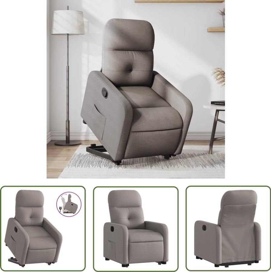 VidaXL Sta-op-stoel Comfortabele Stoel Sta-op-stoel verstelbaar stof taupe Elektrisch Bediening Verstelbare Stoel Lounge Stoel