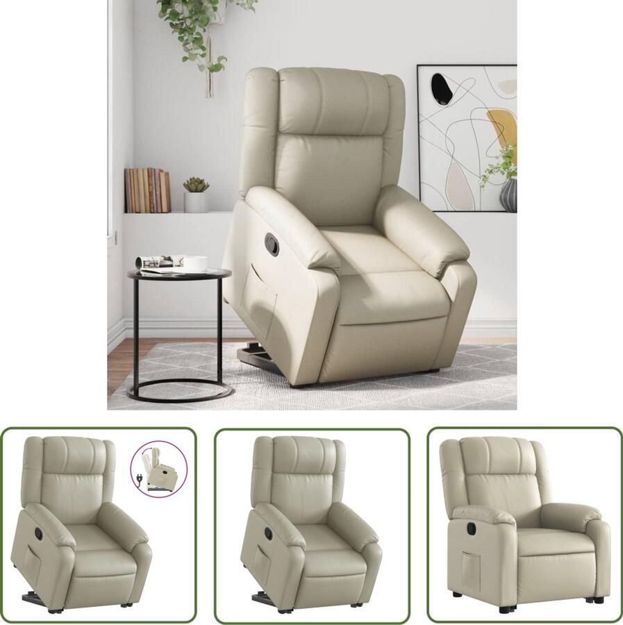 VidaXL Sta Op Stoel Comfortstoelen Sta-op-stoel verstelbaar kunstleer crèmekleurig Elektrisch Bedienbare Stoel Rolstoel Alternatief Zitzak