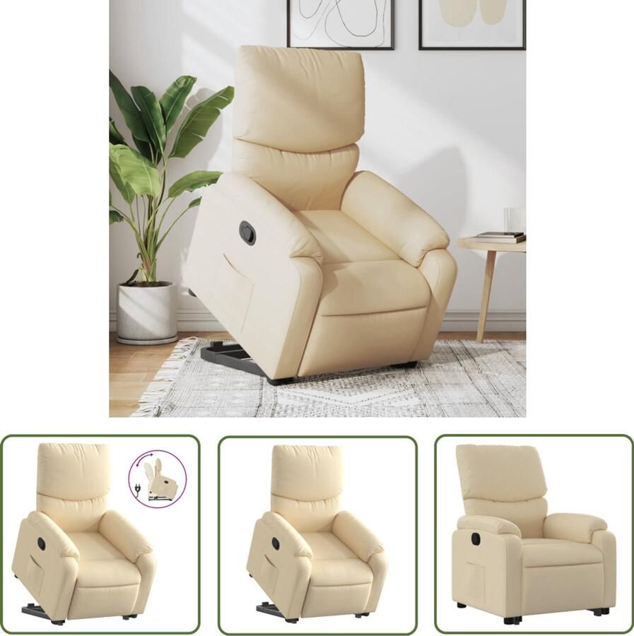 VidaXL Sta-op-stoel verstelbaar stof crèmekleurig Comfortstoelen Sta Op Stoel Elektrisch Bedienbare Stoel Verstelbare Stoel Rolstoel Alternatief