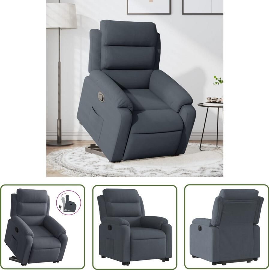 The Living Store Sta-op-stoel verstelbaar fluweel donkergrijs Verstelbare Stoel Sta Op Stoel Elektrisch Bediening Fauteuil Luxe Stoel