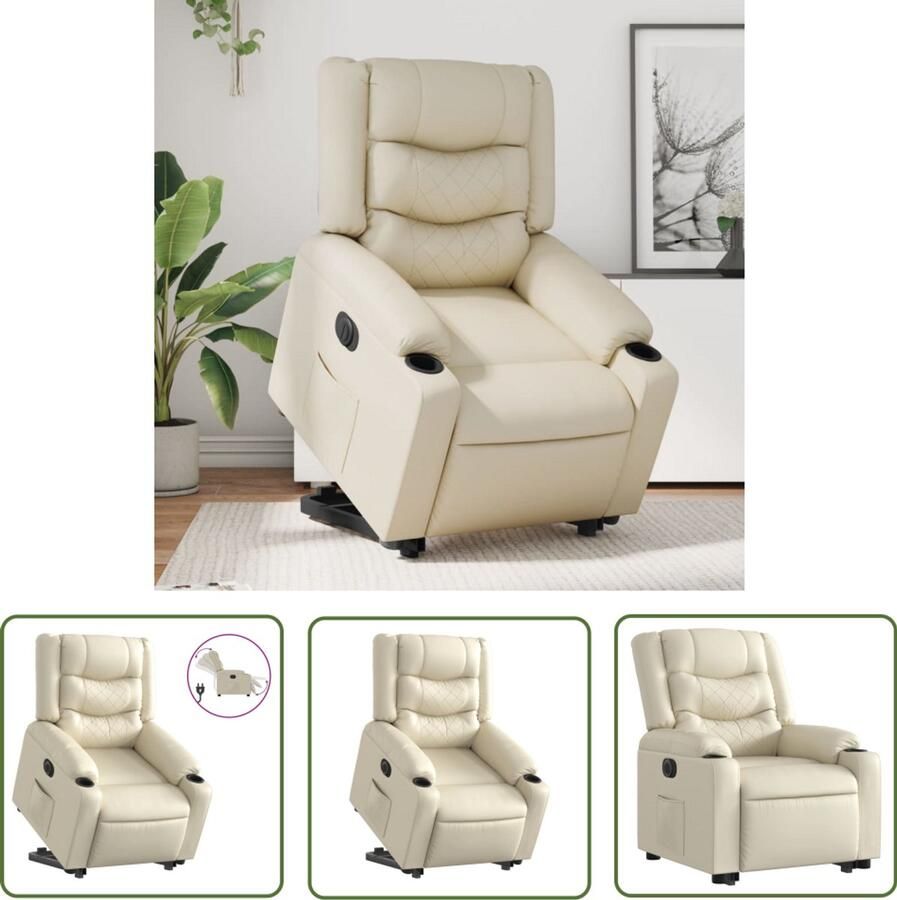 VidaXL Sta-op-stoel Elektrische Sta-op-stoel elektrisch kunstleer crèmekleurig Comfortstoelen Fauteuils Électriques Rolstoel Alternatief