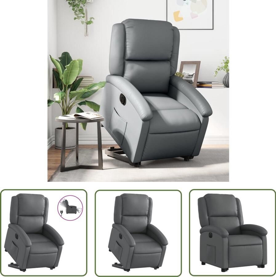 The Living Store Sta-op-stoel elektrisch kunstleer grijs Elektrische Sta-op-stoel Sta-opstoel Rolstoelhoogte Ergonomische Stoel Comfortstoel