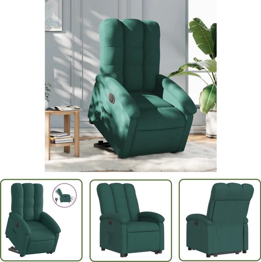 VidaXL Sta-op-stoel elektrisch stof donkergroen Elektrische Sta-op-stoel Loungestoel Relaxfauteuil Ergonomische Stoel