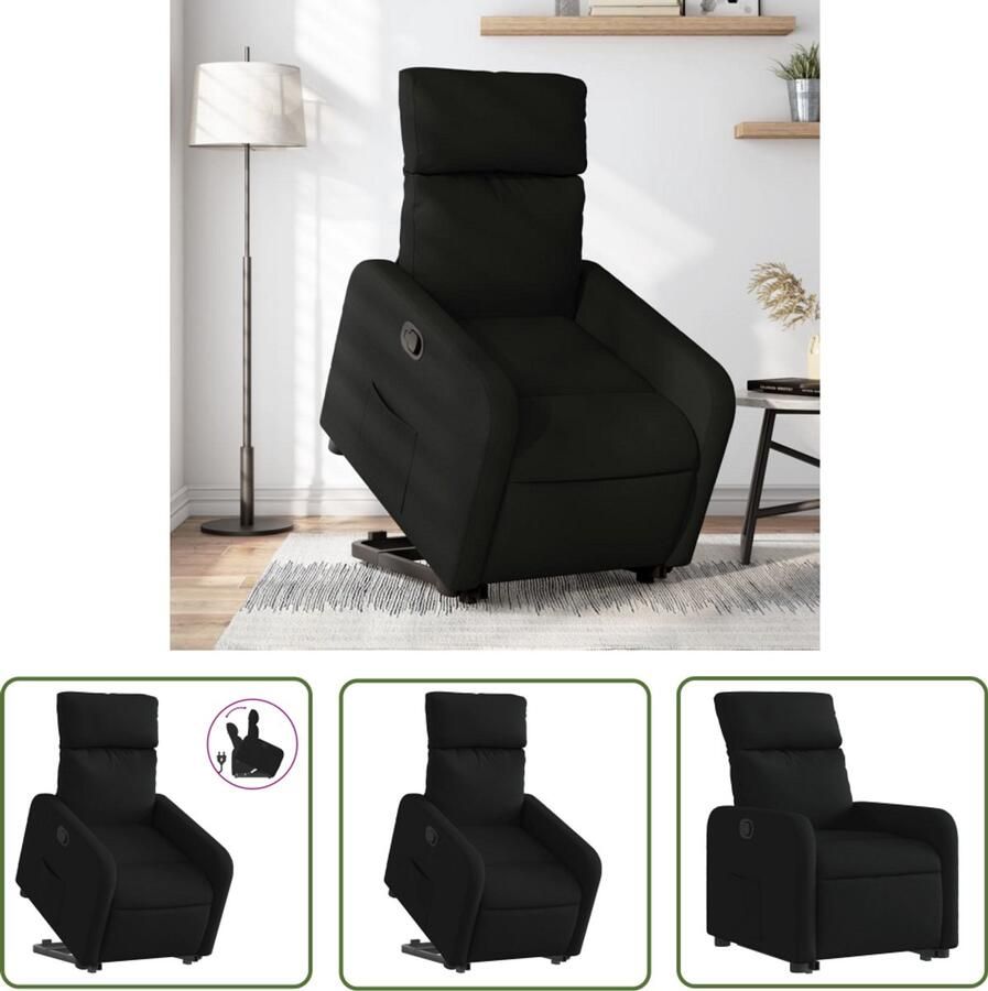 The Living Store Sta-op-stoel verstelbaar stof zwart Verstelbare Stoel Sta Op Stoel Elektrisch Bediening Comfortstoelen Fauteuils