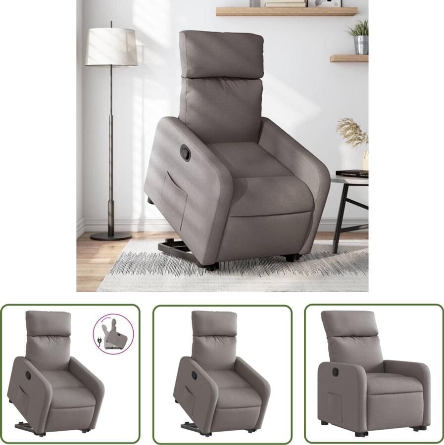 The Living Store Sta-op-stoel verstelbaar stof taupe Verstelbare Stoel Elektrisch Bediening Zitfauteuil Sta Op Stoel Lounge Stoel