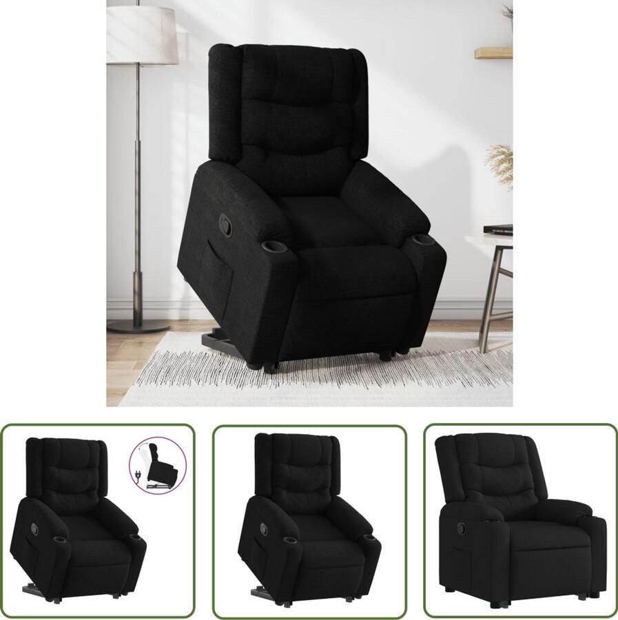 The Living Store Sta-op-stoel verstelbaar stof zwart Verstelbare Stoel Sta Op Stoel Elektrisch Bediening Fauteuil Comfortstoelen