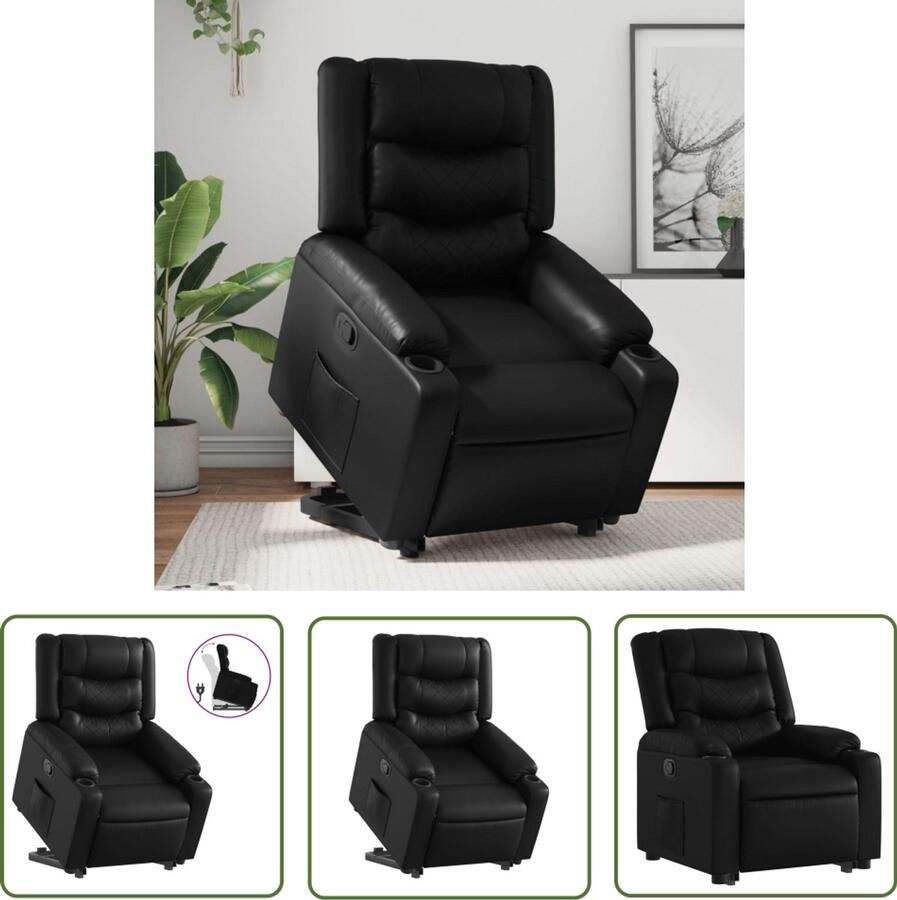 The Living Store Sta-op-stoel kunstleer zwart Verstelbare Stoel Elektrisch Bedienbaar Sta-op-stoel Fauteuils Loungestoel