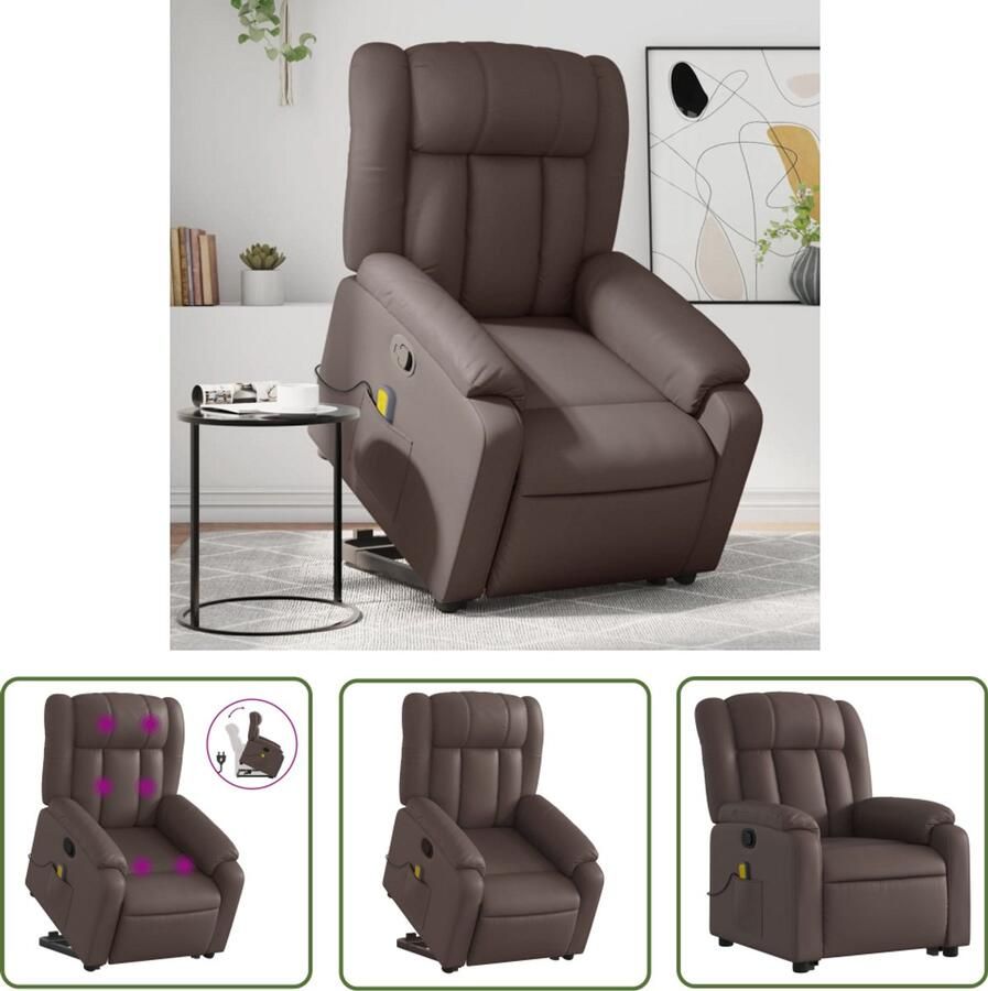 The Living Store Sta-op-massagestoel verstelbaar kunstleer bruin Sta-op Massagestoel Massagerstoel Elektrisch Opstaande Stoel Ergonomische Stoel Bruine Stoel