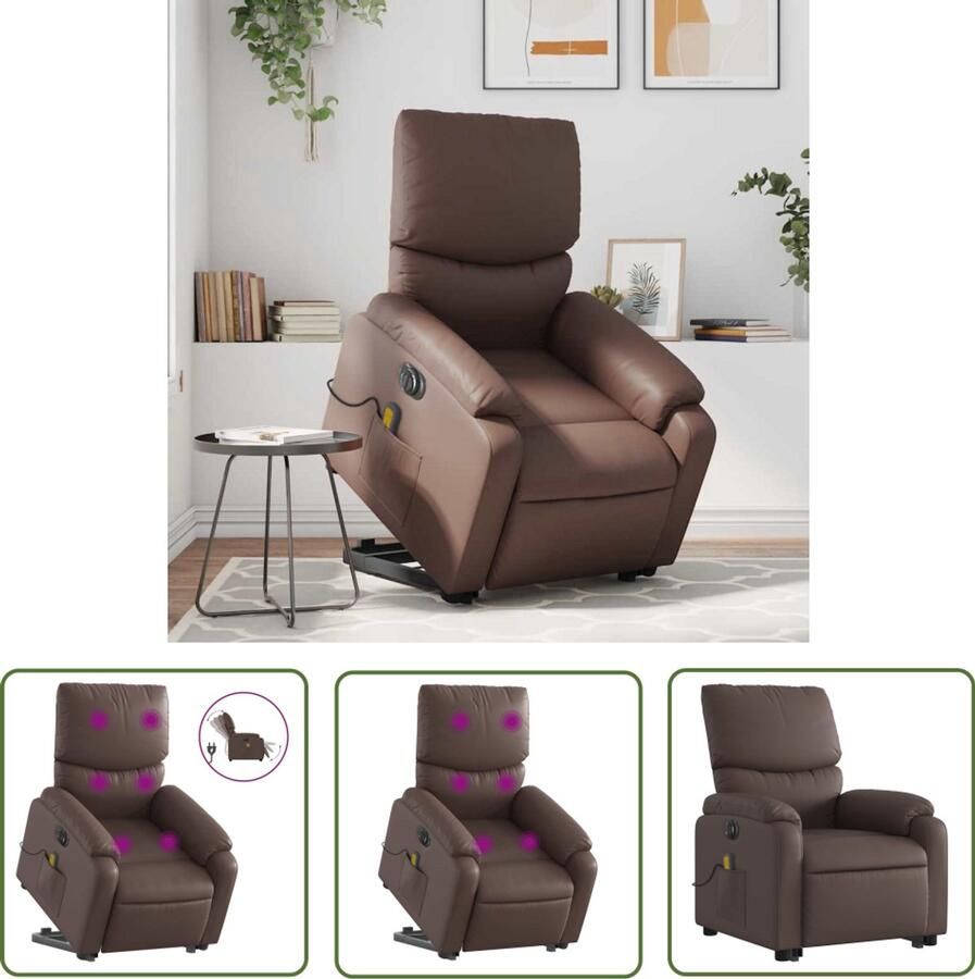 VidaXL Sta-opstoel Elektrische Massagestoel Sta-op-massagestoel elektrisch kunstleer bruin Massageruimte Ergonomische Stoel Lounge Stoel