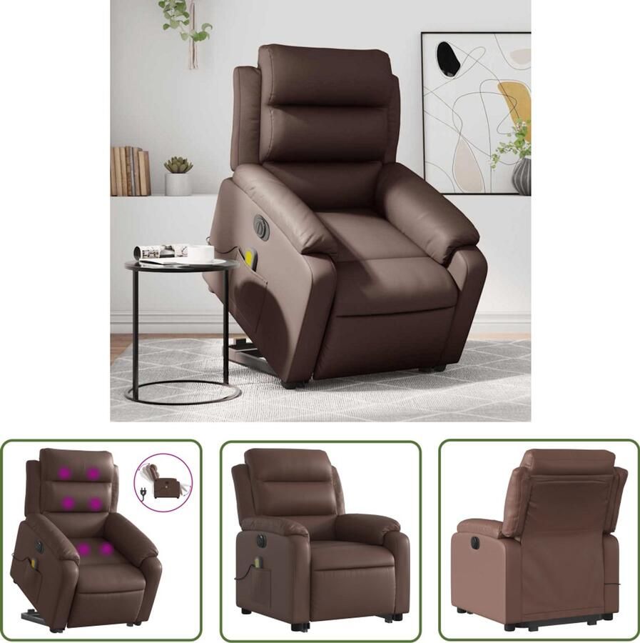 VidaXL Sta Opstoel Elektrische Massagestoel Sta-op-massagestoel elektrisch kunstleer bruin Massageruimte Ergonomische Stoel Comfortstoeltje