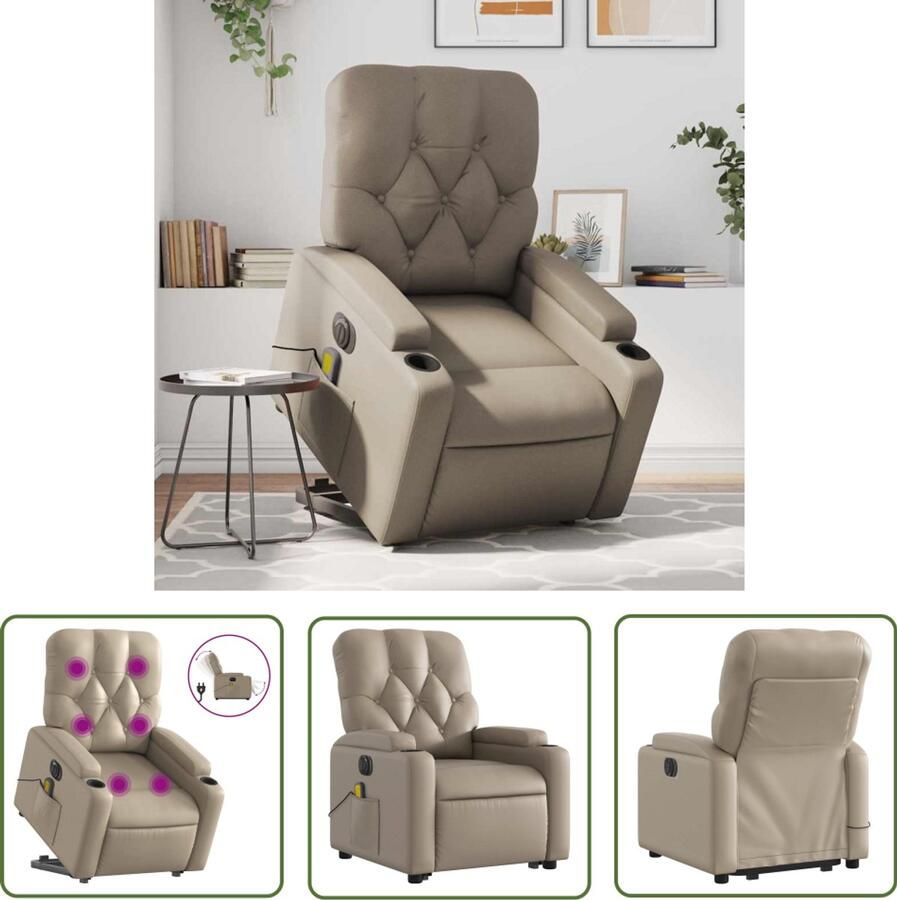 VidaXL Sta Opstoel Elektrische Massagestoel Sta-op-massagestoel elektrisch kunstleer cappuccinokleurig Fauteuil Massagerugsteun Ergonomische Stoel