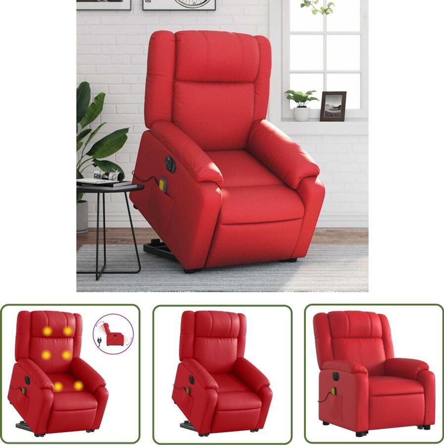 VidaXL Sta Opstoel Elektrische Massagestoel Sta-op-massagestoel elektrisch kunstleer rood Massageruimte Ergonomische Stoel Comfortstoeltje