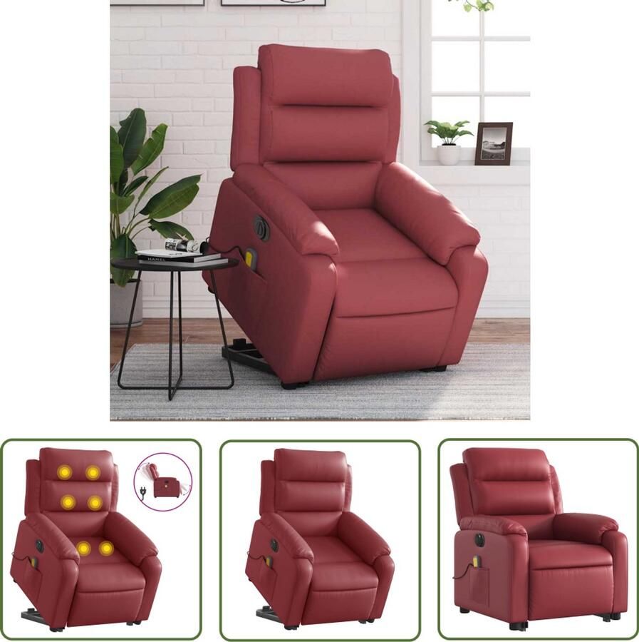 VidaXL Sta Opstoel Elektrische Massagestoel Sta-op-massagestoel elektrisch kunstleer wijnrood Massageruimte Ergonomische Stoel Comfortstoeltje