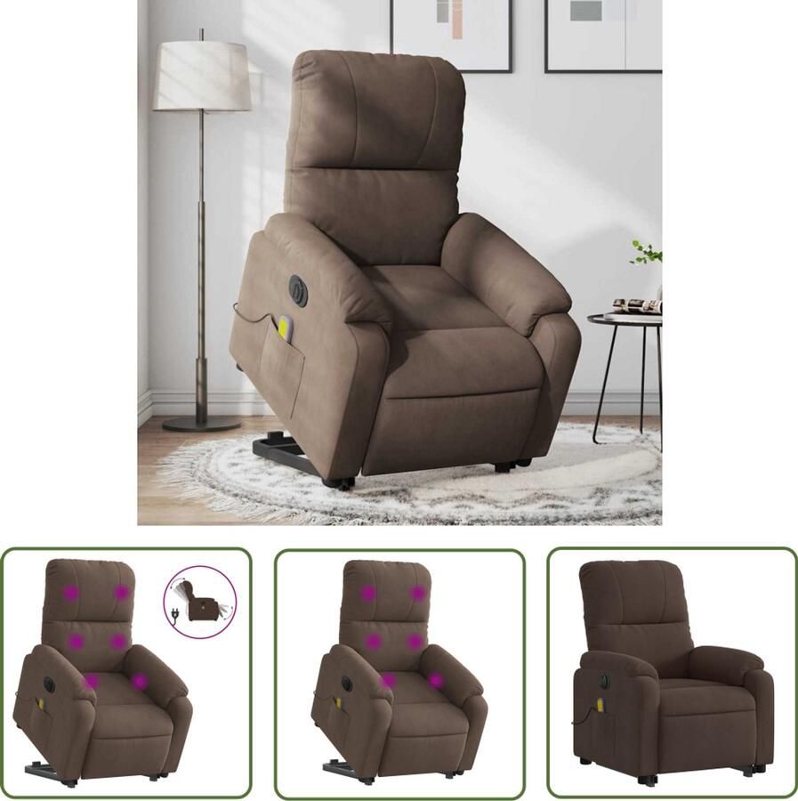 The Living Store Sta-op-massagestoel elektrisch verstelbaar microvezelstof bruin Elektrische Fauteuils Massagerstoel Sta Op Stoel Fauteuil Met Massage Ergonomische Stoel