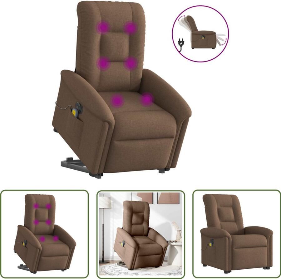 VidaXL Sta Opstoel Elektrische Massagestoel Sta-op-massagestoel elektrisch verstelbaar stof bruin Massageruimte Ergonomische Stoel Comfortstoeltje