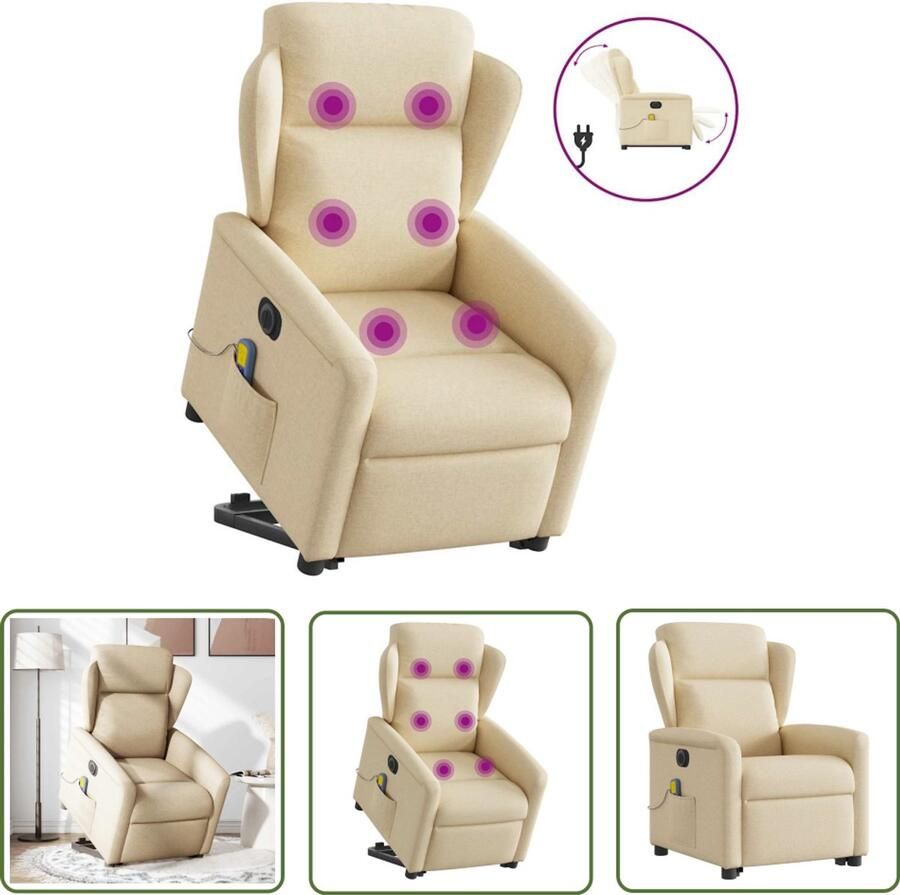 VidaXL Sta Opstoel Elektrische Massagestoel Sta-op-massagestoel elektrisch verstelbaar stof crèmekleurig Fauteuil Ergonomische Stoel Comfortstoeltje