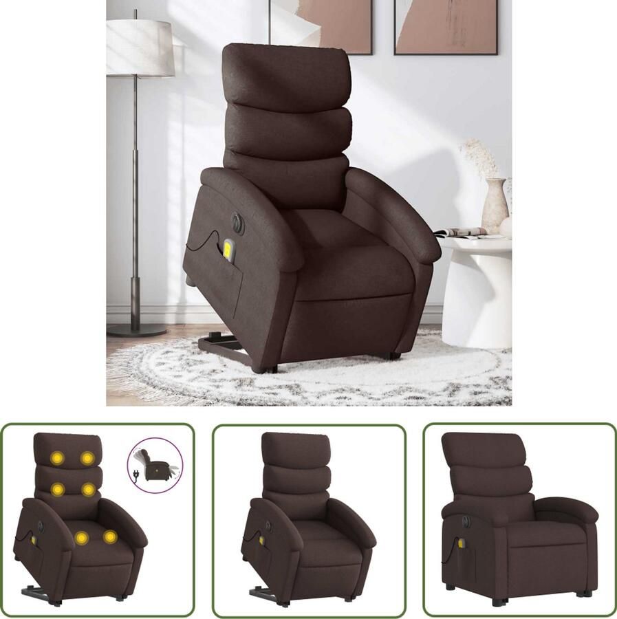 VidaXL Sta-opstoel Elektrische Massagestoel Sta-op-massagestoel elektrisch verstelbaar stof donkerbruin Massagerugsteun Relaxfauteuil Loungestoel