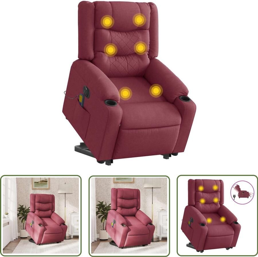 VidaXL Sta Opstoel Elektrische Massagestoel Sta-op-massagestoel elektrisch verstelbaar stof wijnrood Massageruimte Ergonomische Stoel Comfortstoeltje