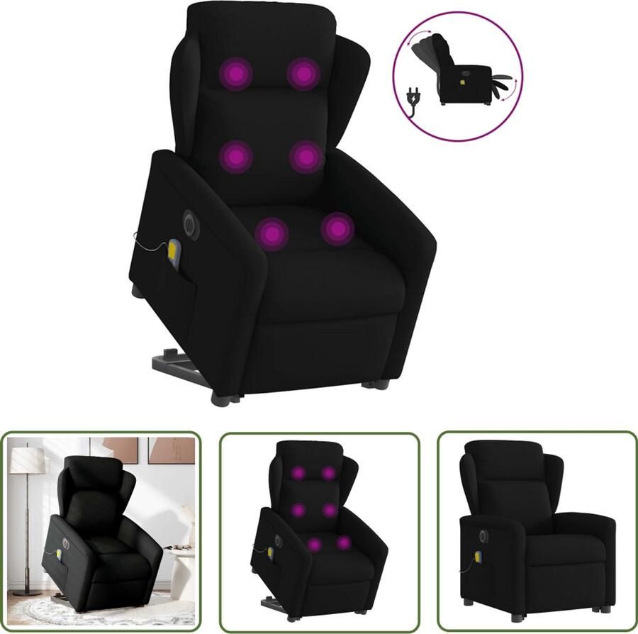 VidaXL Sta Opstoel Elektrische Massagestoel Sta-op-massagestoel elektrisch verstelbaar stof zwart Ergonomische Stoel Comfortstoeltje Zitzak