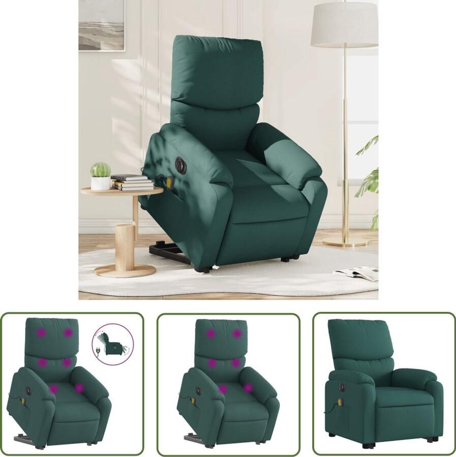 VidaXL Sta-opstoel Elektrische Sta-op Massagestoel Sta-op-massagestoel elektrisch verstelbaar stof donkergroen Massagestoel Ergonomische Stoel Lounge Stoel
