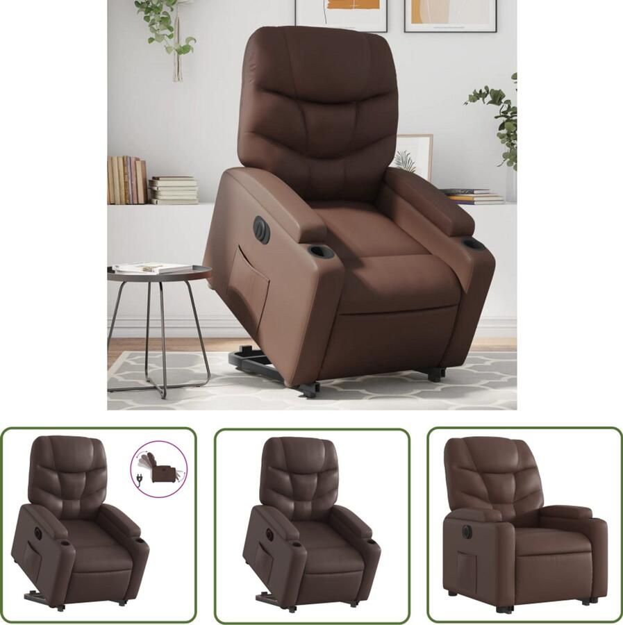 The Living Store Sta-op-stoel elektrisch kunstleer bruin Elektrische Sta-op-stoel Sta-opstoel Loungestoel Fauteuils Elektrische Fauteuil