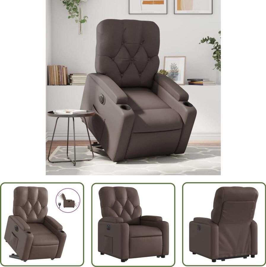 VidaXL Sta-op-stoel elektrisch kunstleer bruin Elektrische Sta-op-stoel Sta-opstoel Fauteuil Ergonomische Stoel Zitzak