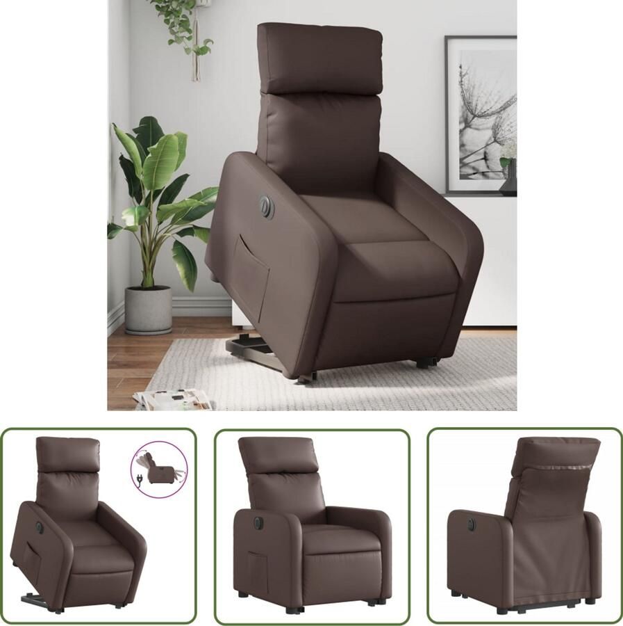 The Living Store Sta-op-stoel elektrisch kunstleer bruin Elektrische Sta-op-stoel Sta-opstoel Loungestoel Fauteuils Ergonomische Stoel