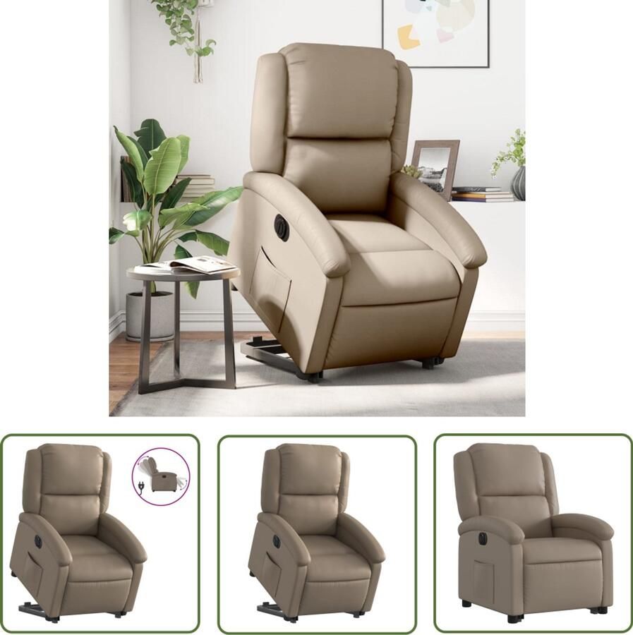 VidaXL Sta-op-stoel elektrisch kunstleer cappuccinokleurig Elektrische Sta-op-stoel Sta-opstoel Liftstoel Kapstok Loungestoel