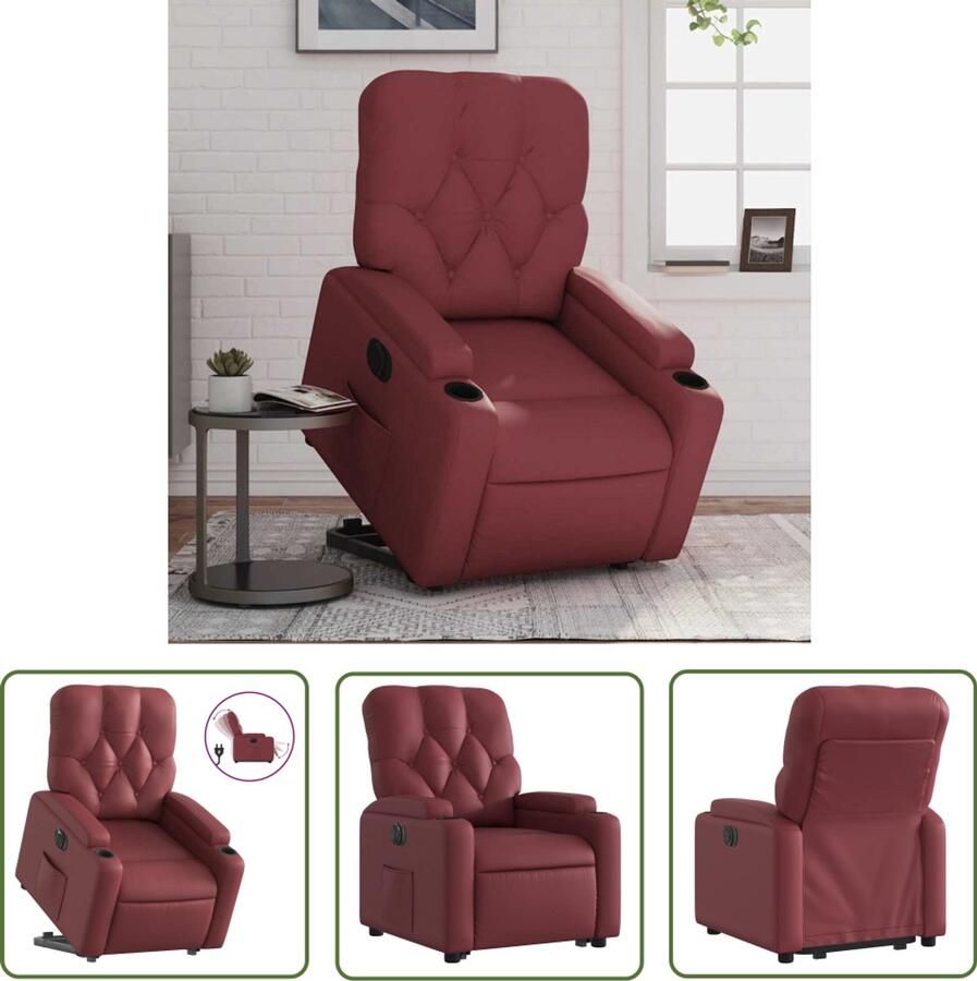 VidaXL Sta-op-stoel elektrisch kunstleer wijnrood Elektrische Sta-op-stoel Sta-opstoel Comfortstoelen Rolstoel Alternatief Zitzak