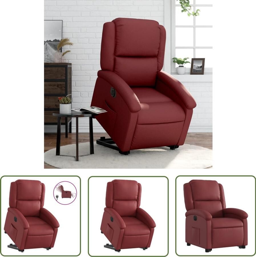 VidaXL Sta-op-stoel elektrisch kunstleer wijnrood Elektrische Sta-op-stoel Sta-opstoel Fauteuil Ergonomische Stoel Rolstoelhoogte