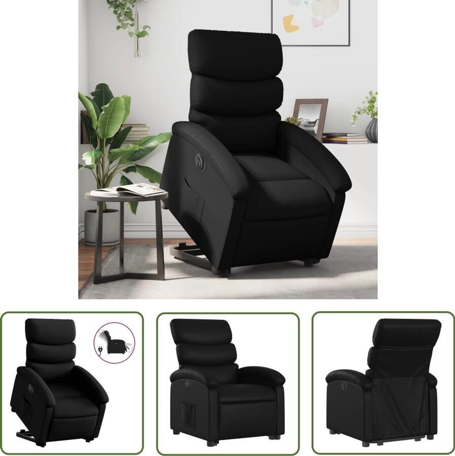 The Living Store Sta-op-stoel elektrisch kunstleer zwart Elektrische Sta-op-stoel Sta-opstoel Rolstoelhoogte Ergonomische Stoel Comfortstoel