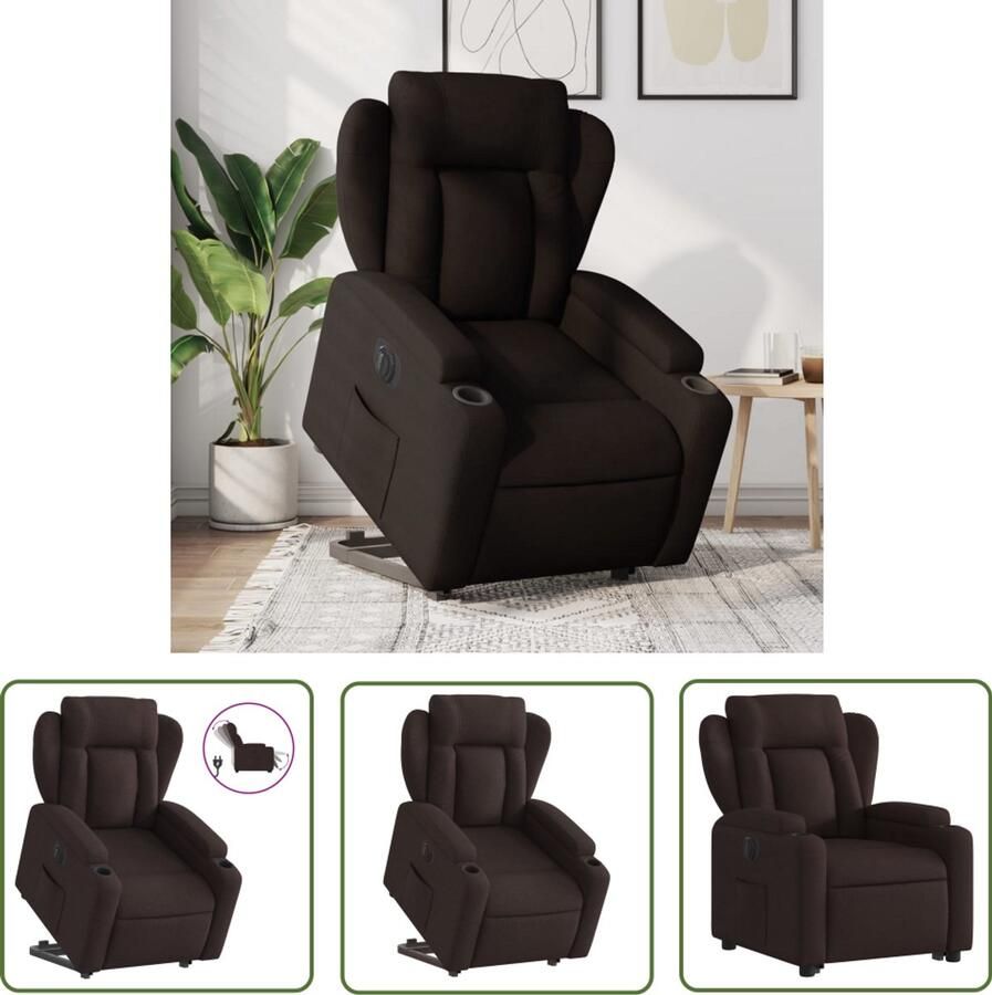 The Living Store Sta-op-stoel elektrisch stof donkerbruin Elektrische Sta-op-stoel Sta-opstoel Fauteuils Ergonomische Stoel Rolstoelen